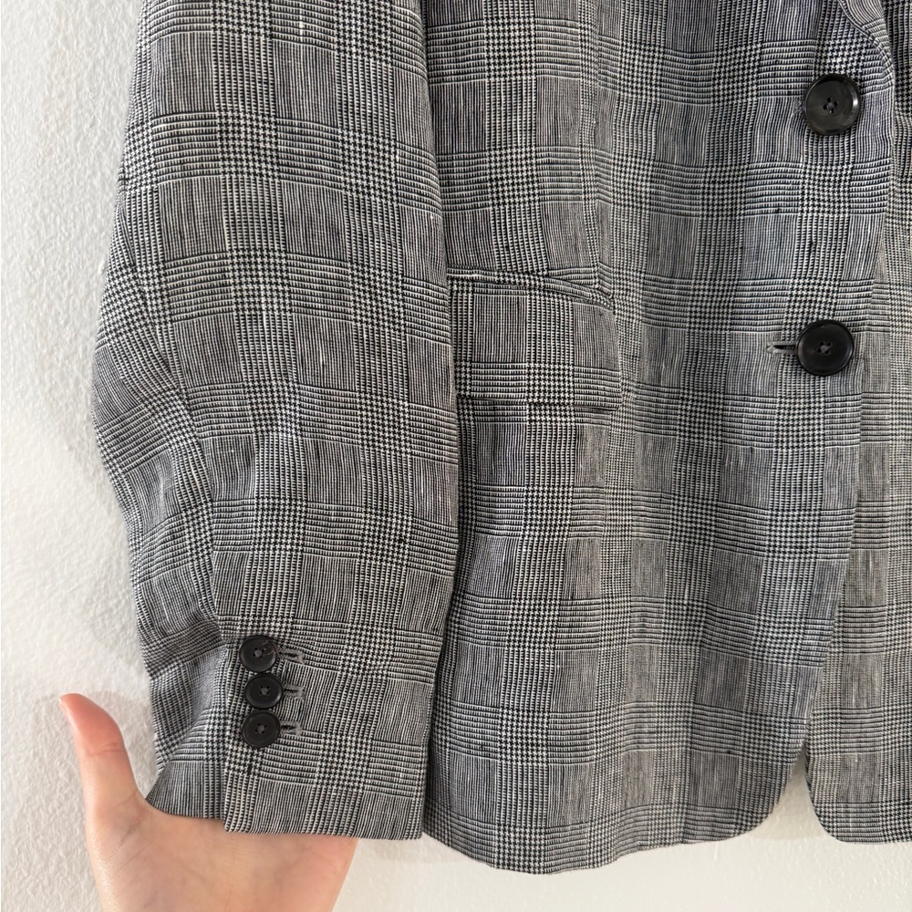 Massimo Dutti Elegant Gray Blazer Size 10 Linen Plaid Jacket - Picture 3 of 15